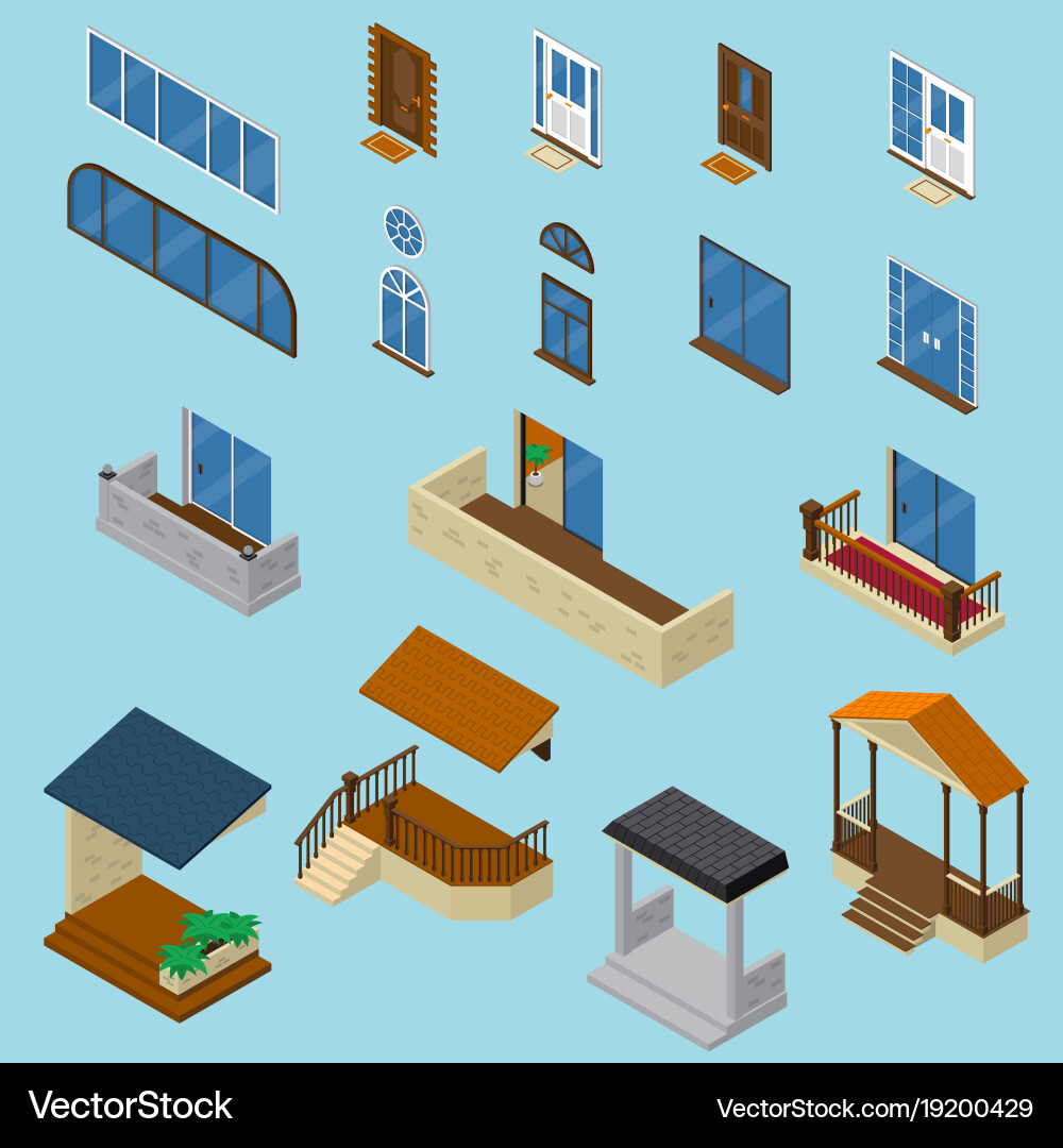 House isometric constructor set Royalty Free Vector Image