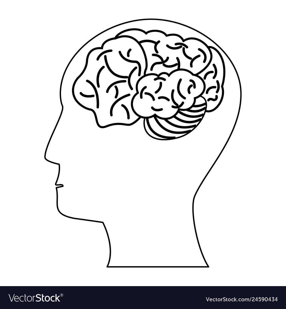 Head with brain symbol isolated in black and white