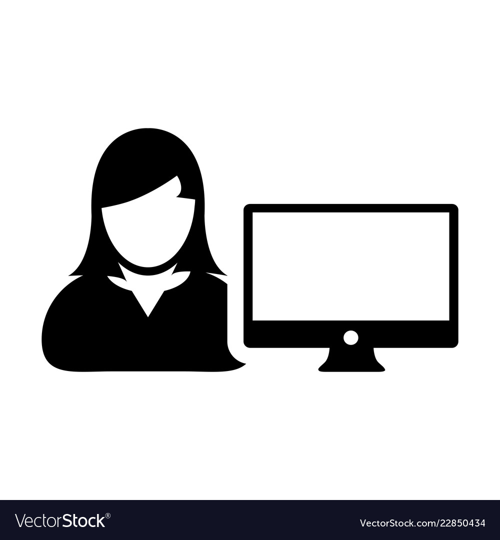 User icon female person with computer monitor Vector Image