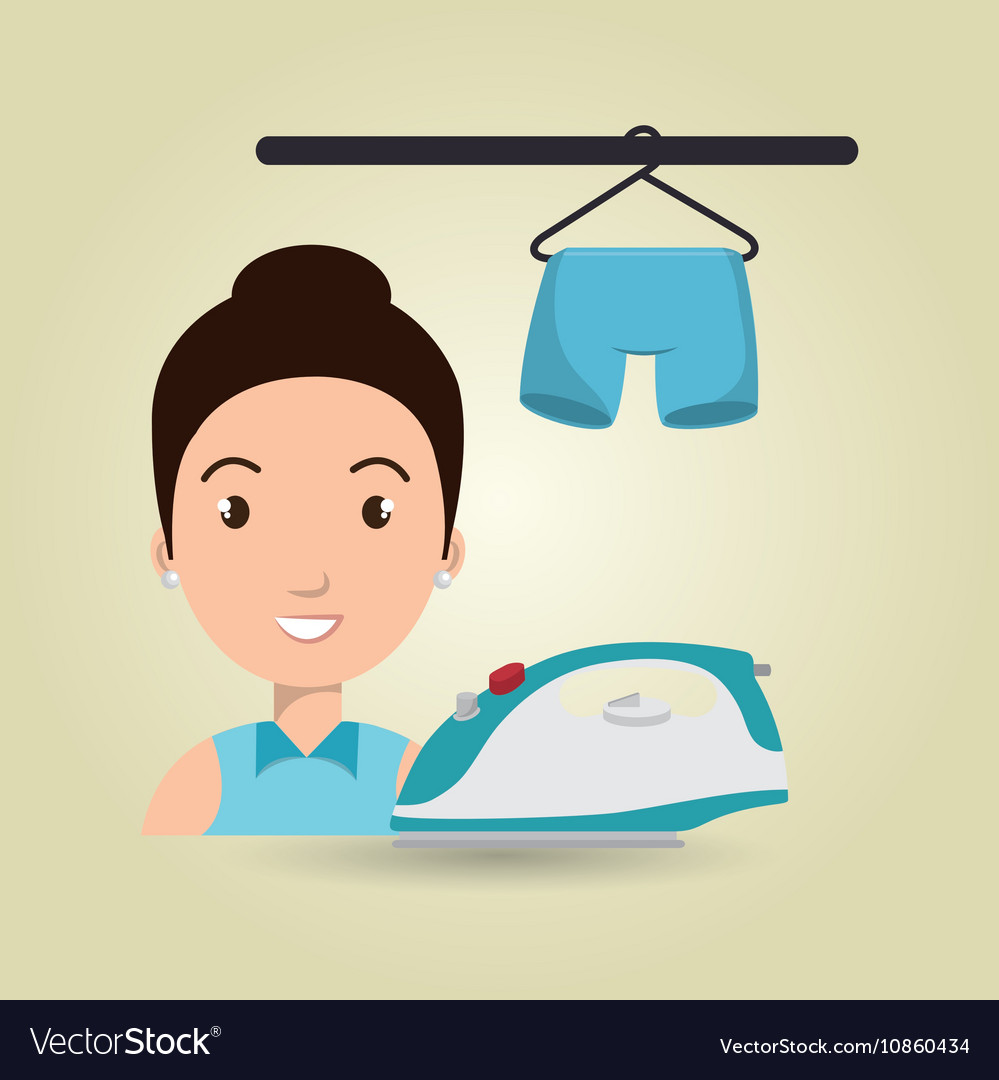 Woman cartoon ironing hang pants Royalty Free Vector Image
