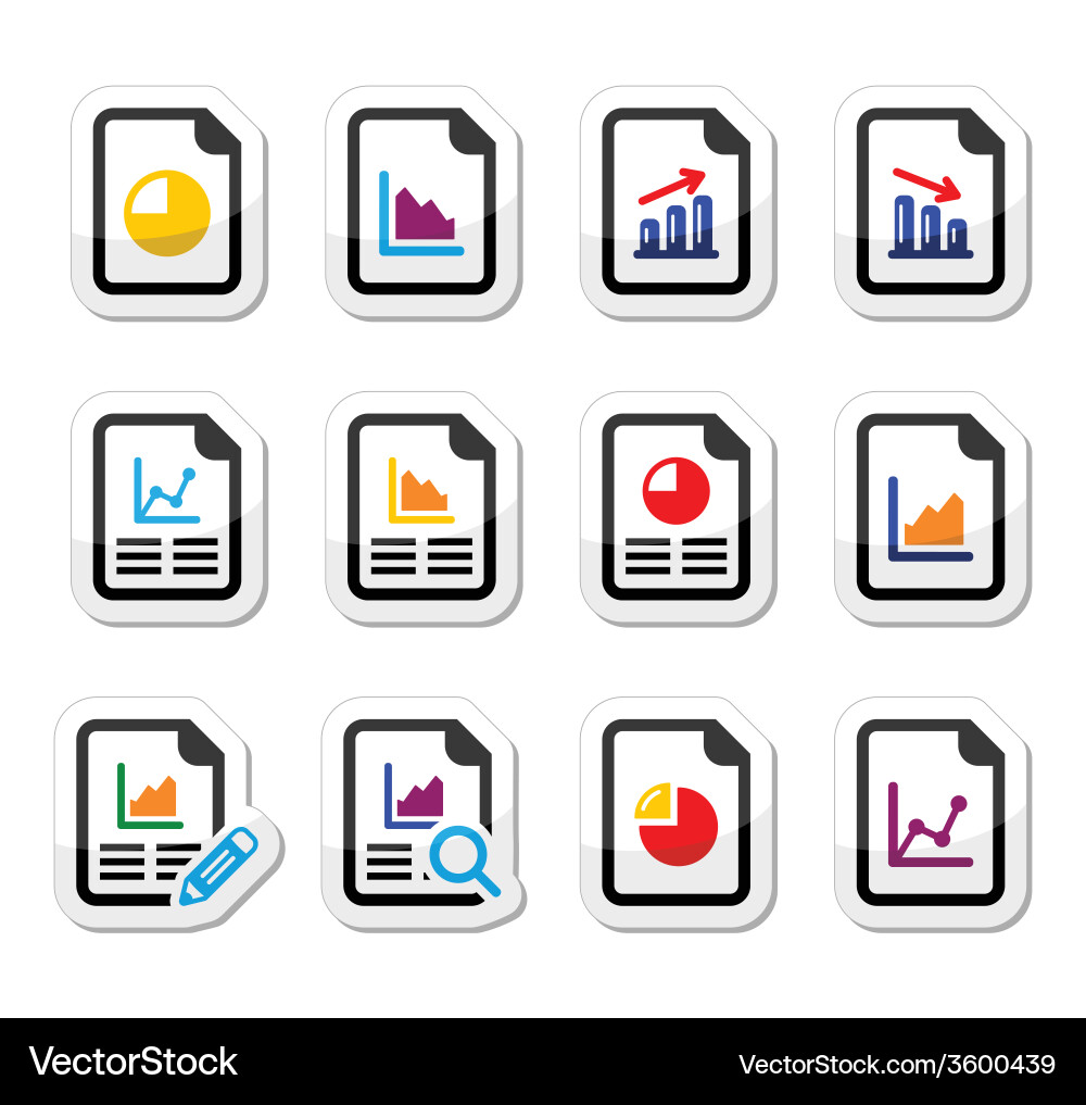 Document with pie chart graph labels set Vector Image