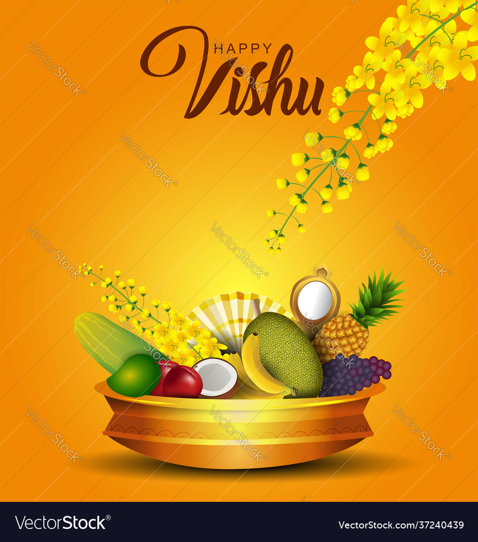 Happy vishu greetings april 14 kerala festival Vector Image