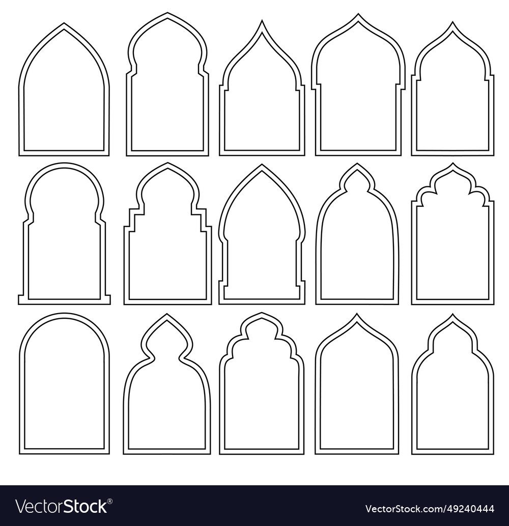 Arabic arch window set isolated on white Vector Image