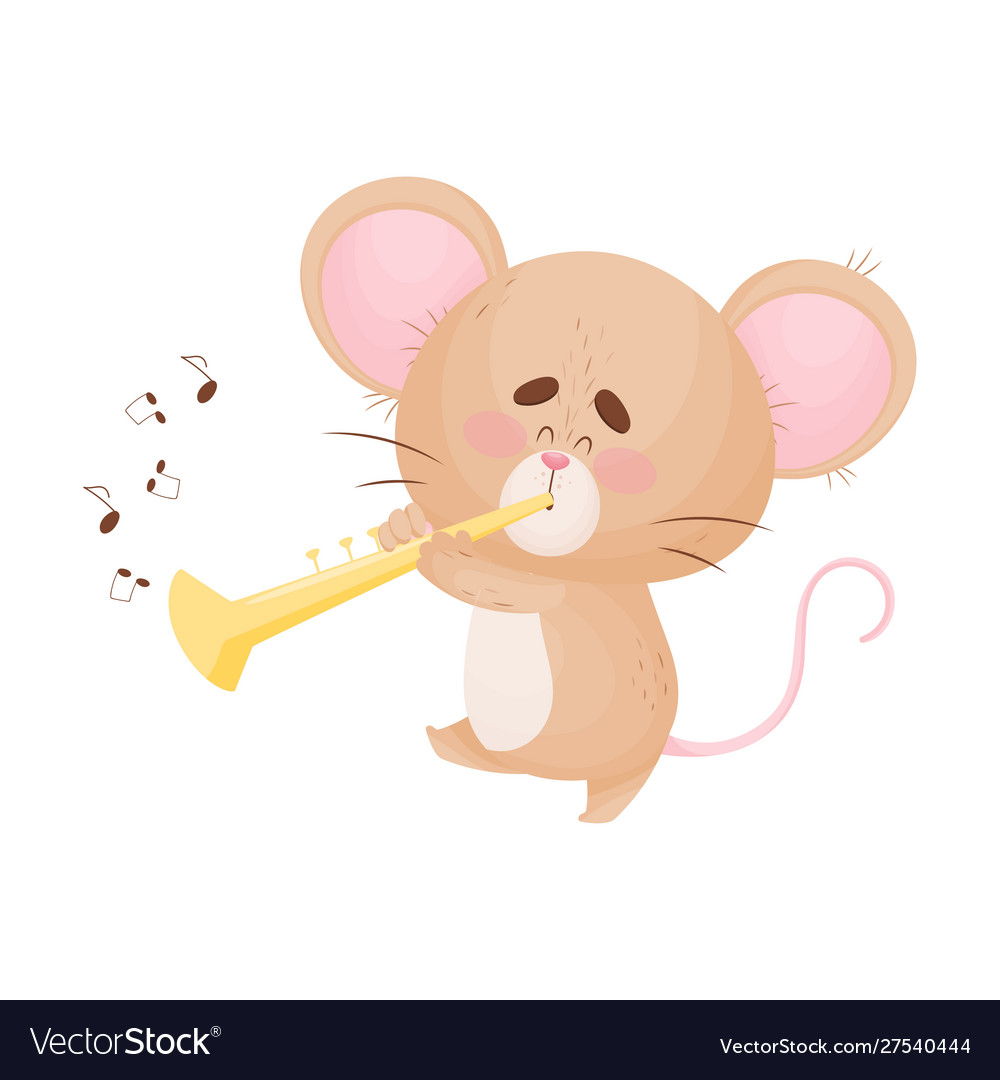 Cartoon mouse playing pipe Royalty Free Vector Image