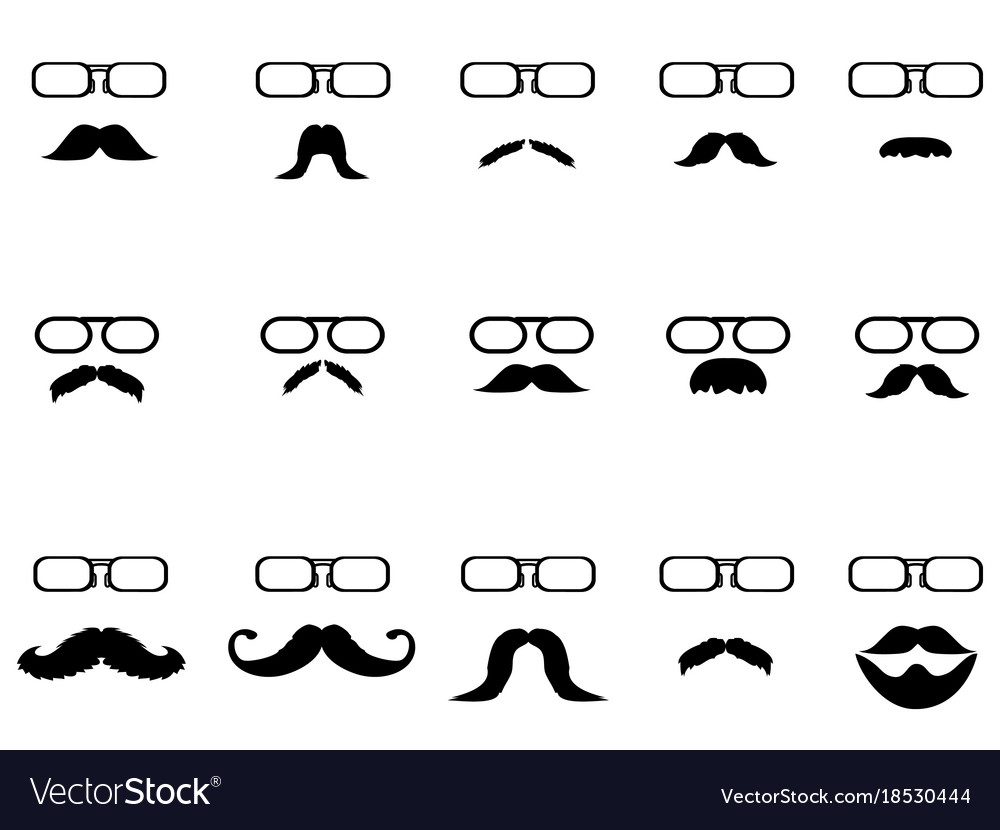 Moustache With Glasses Icons Set Royalty Free Vector Image 9237