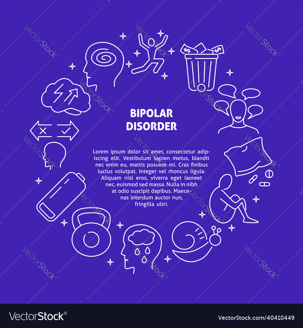 Bipolar disorder banner with round frame in line Vector Image