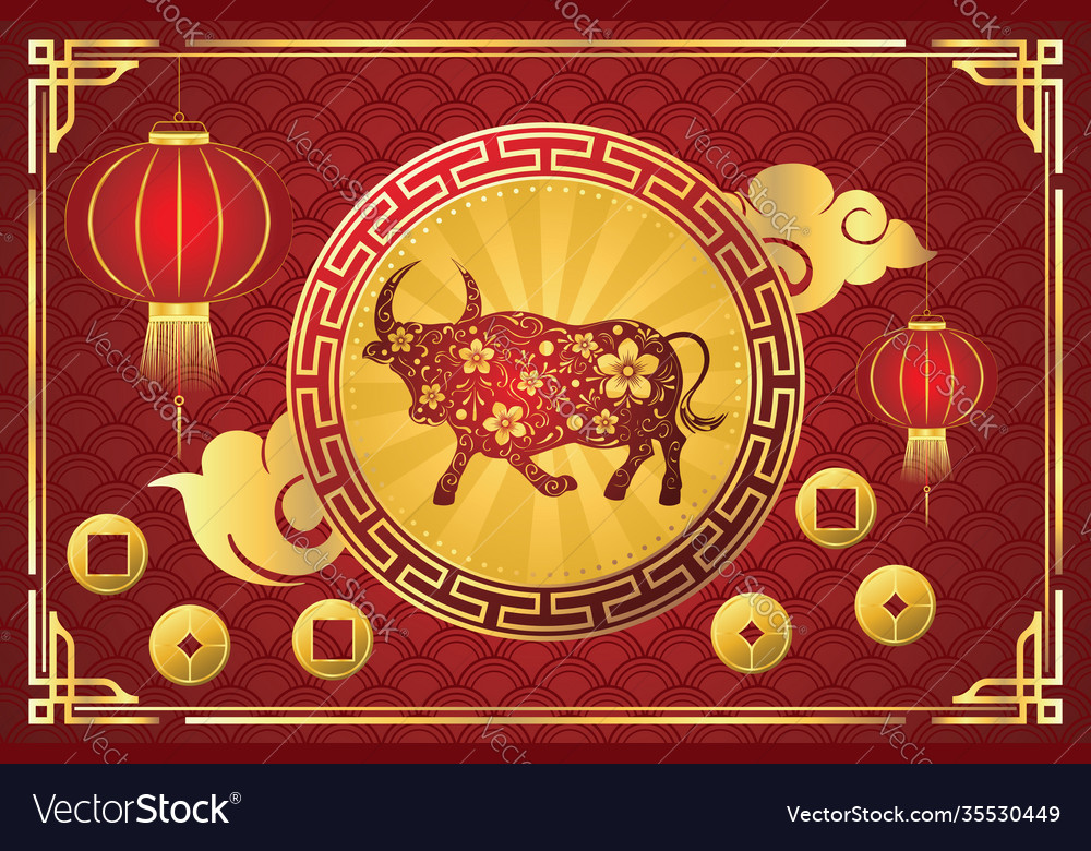 Card with bull and flowers Royalty Free Vector Image