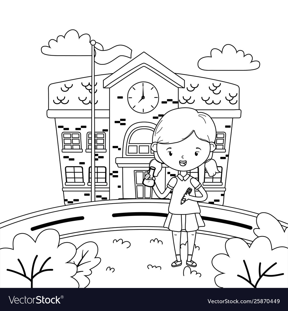 School building and girl cartoon design Royalty Free Vector