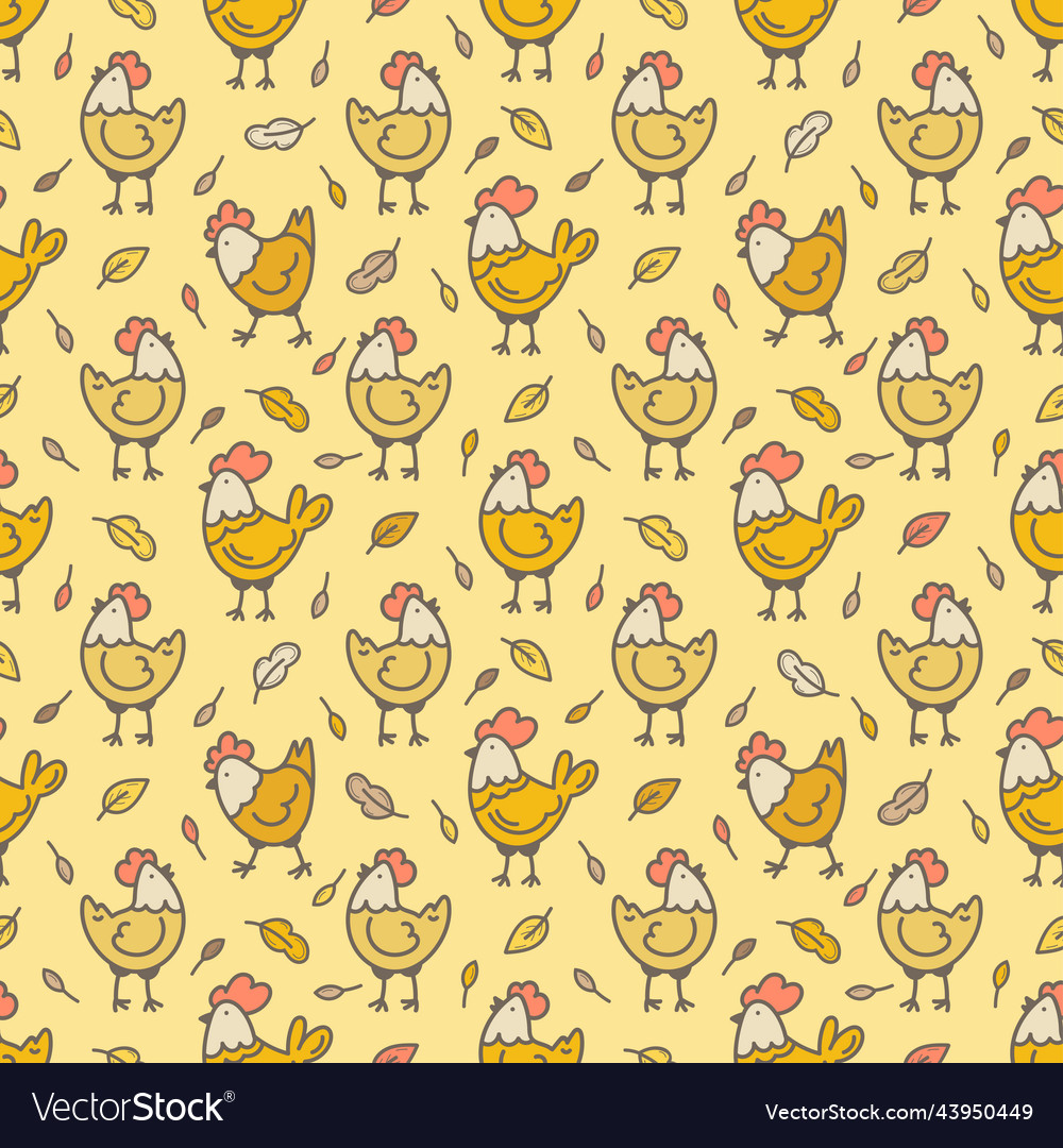 Seamless pattern chickens autumn leaf fall Vector Image