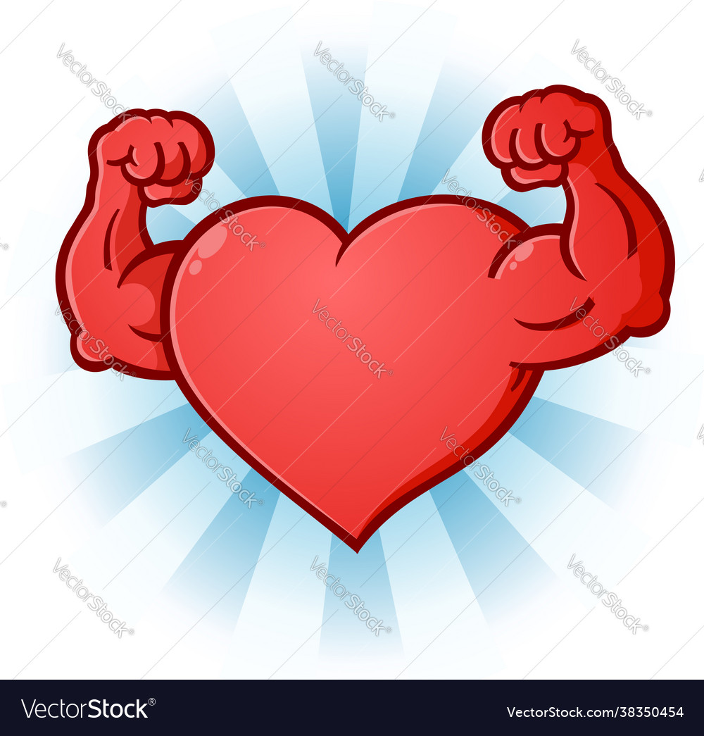 Heart flexing muscles cartoon character