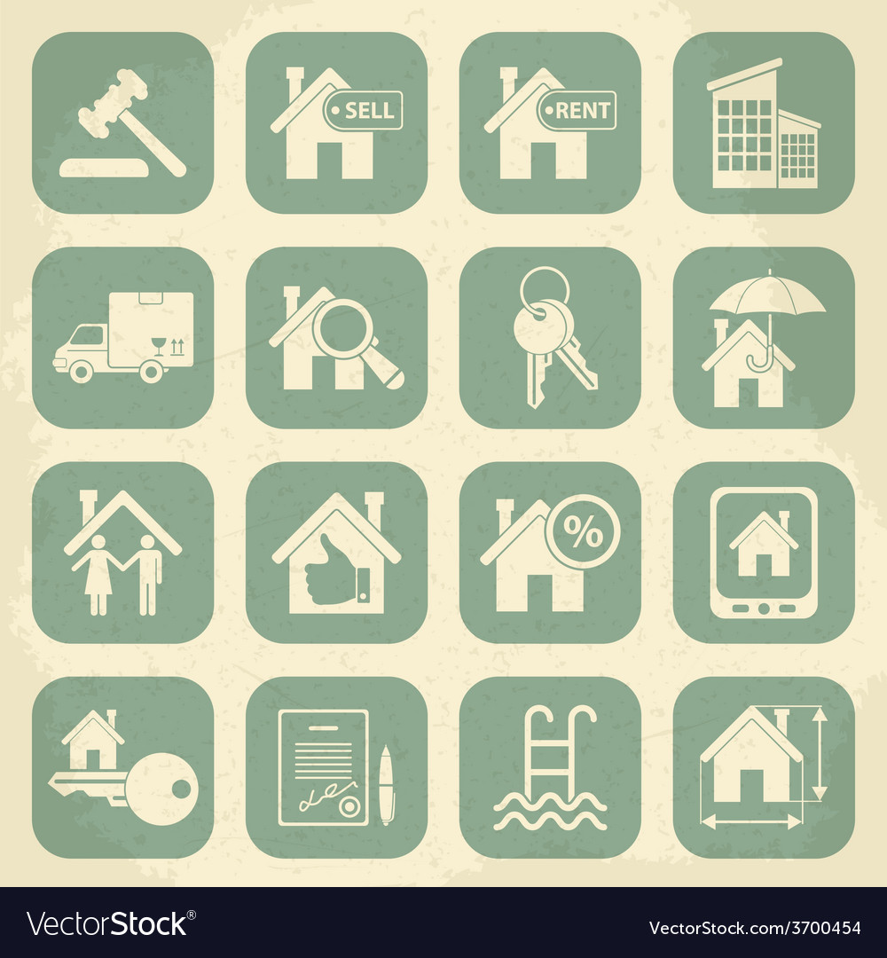 Real estate retro icon set Royalty Free Vector Image