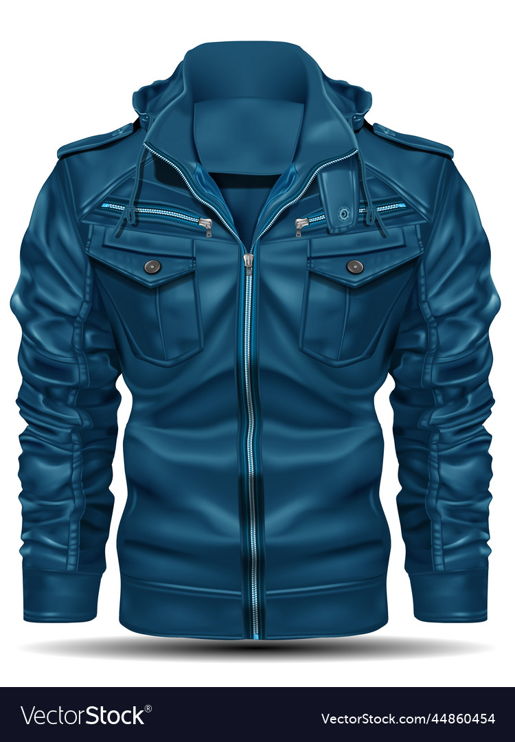 Realistic blue jacket leather for men on white Vector Image