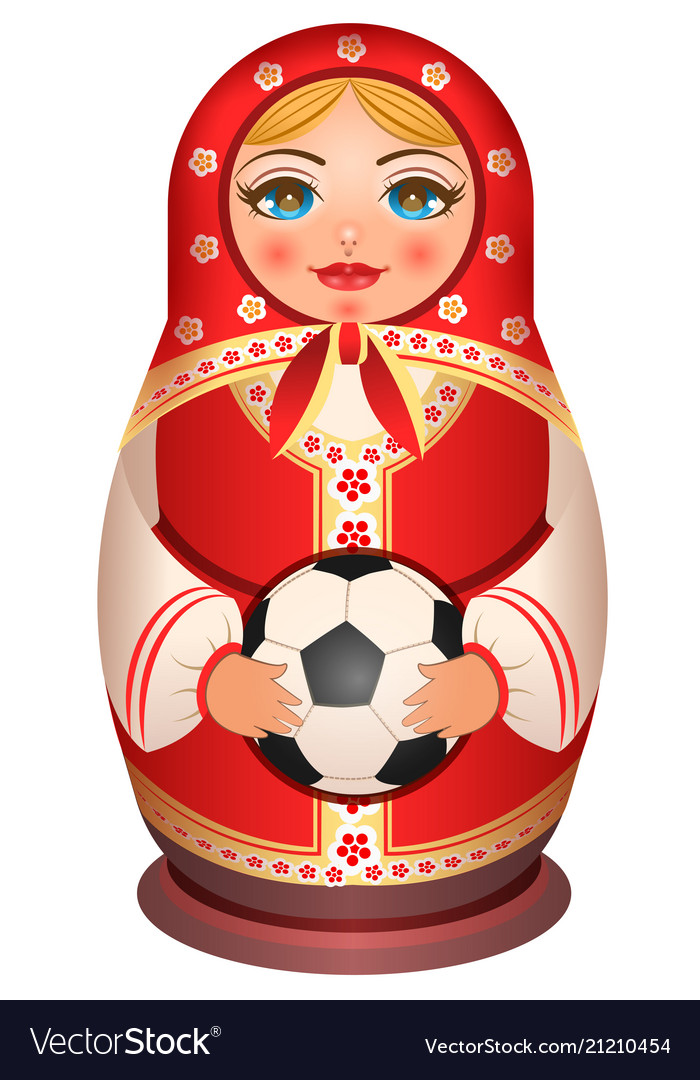 Russian nesting doll matryoshka holds soccer ball Vector Image