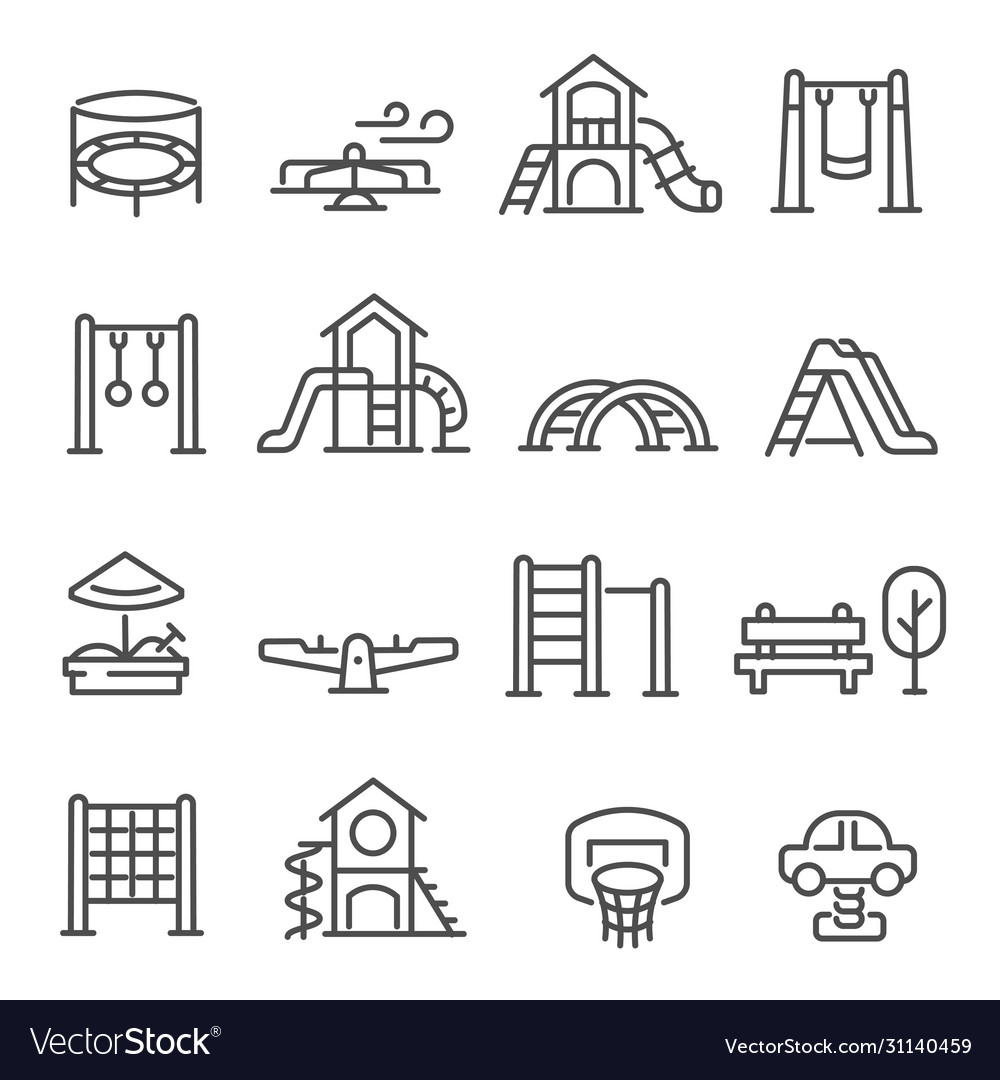 Big set playground equipment thin line icons Vector Image