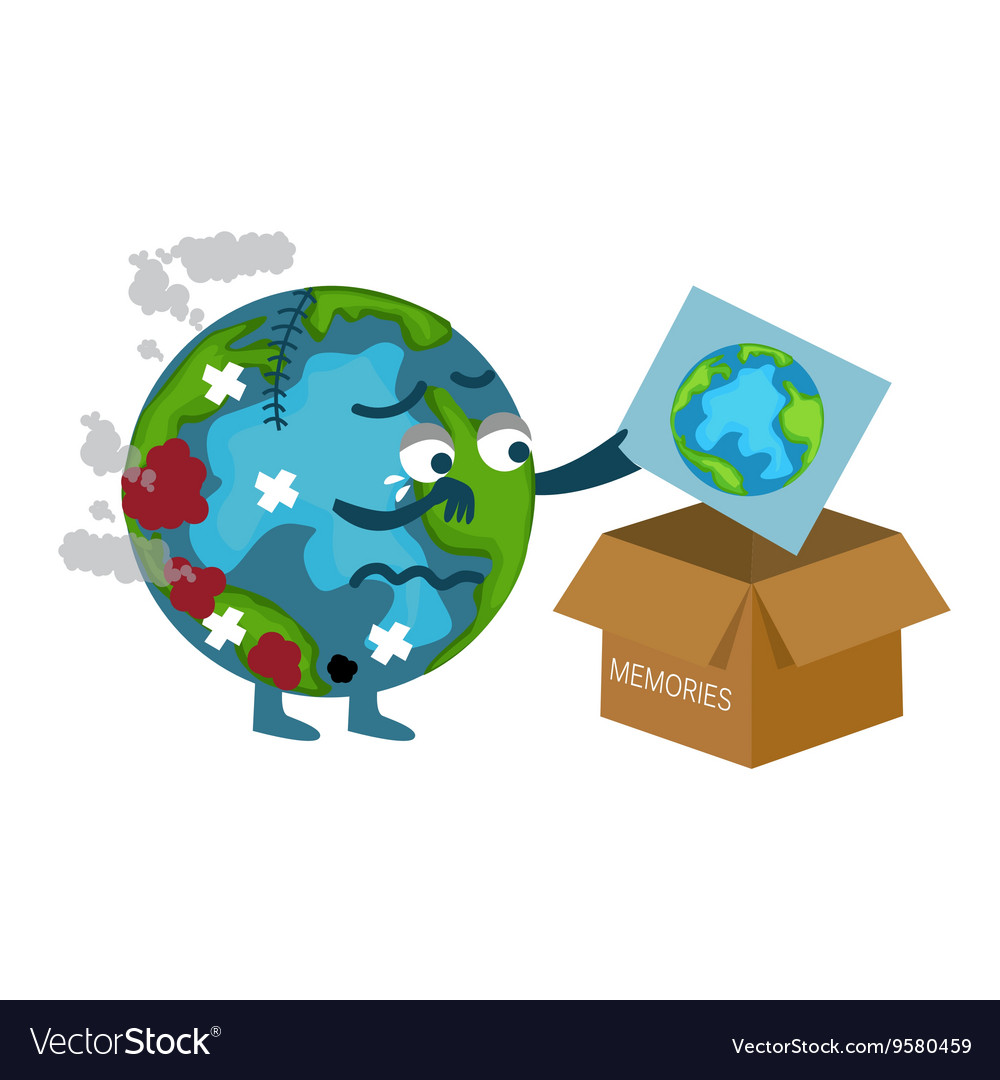 Damaged earth cartoon throwing picture previous Vector Image