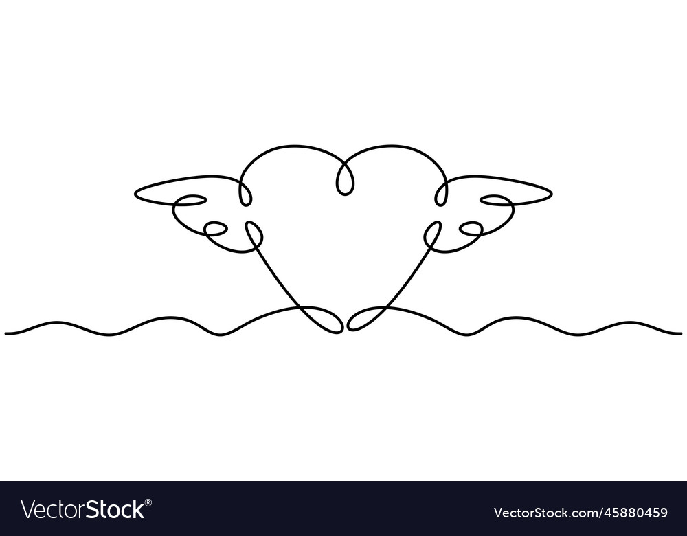 Heart with wings continuous one line drawing Vector Image