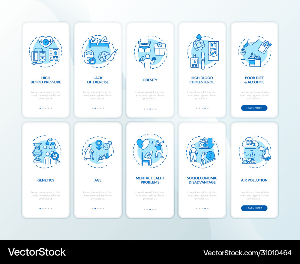 Cardiovascular disease risk factors onboarding Vector Image