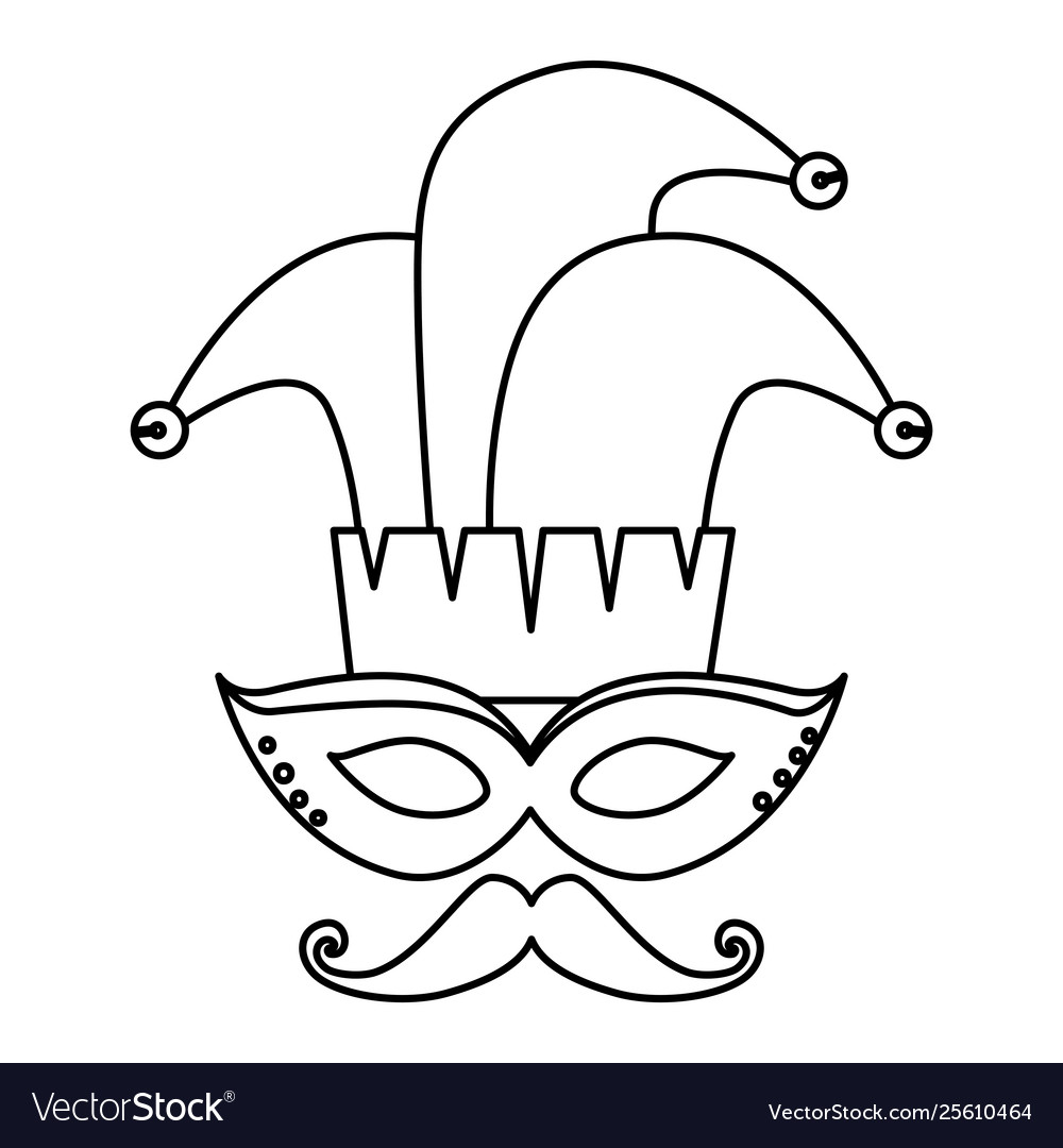 Carnival mask with joker hat and mustache Vector Image