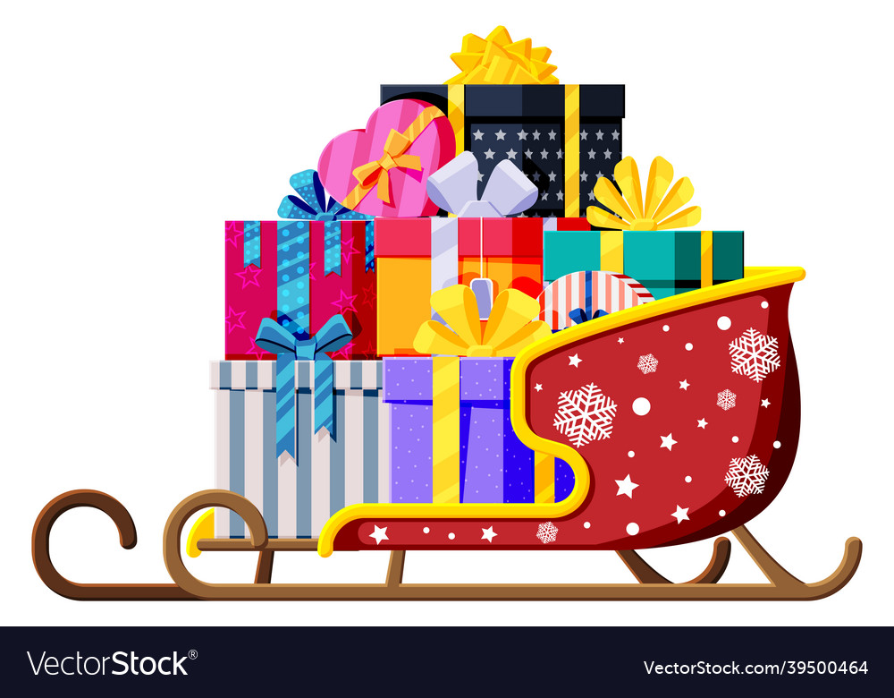 Christmas santa claus sleigh with gifts boxes Vector Image