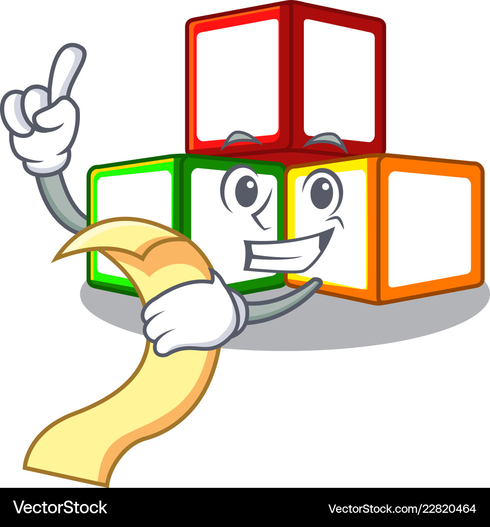 With menu wooden toy character blocks Royalty Free Vector