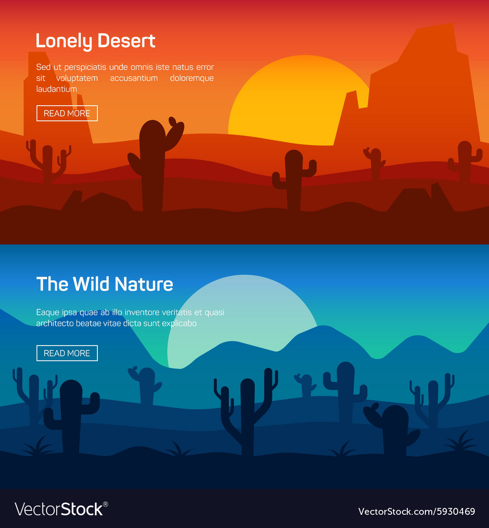 Horizontal Banner Set With Lonely Desert And Wild Vector Image