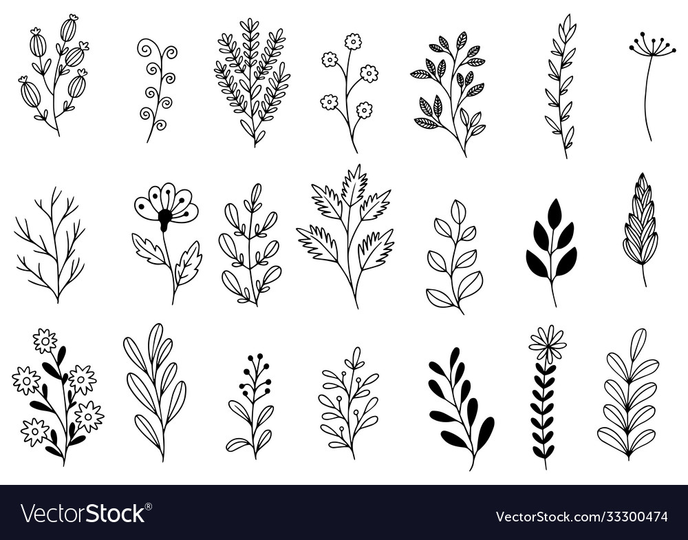 0050 hand drawn flowers doodle Royalty Free Vector Image