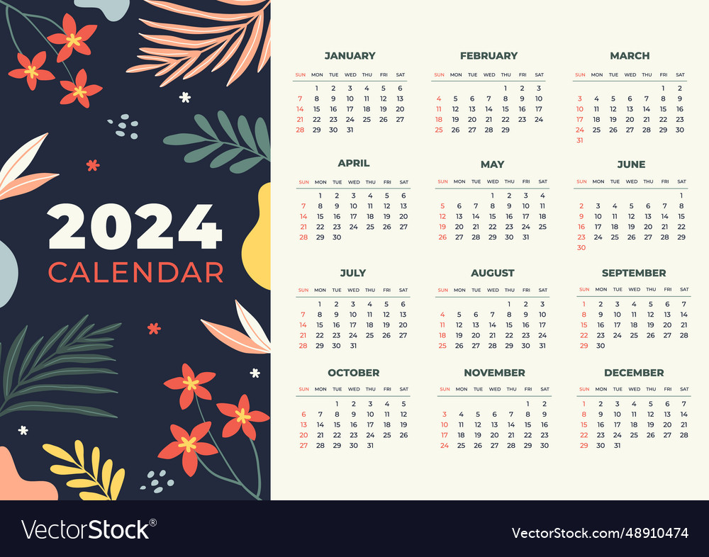 Flat calendar 2024 template isolated on white Vector Image