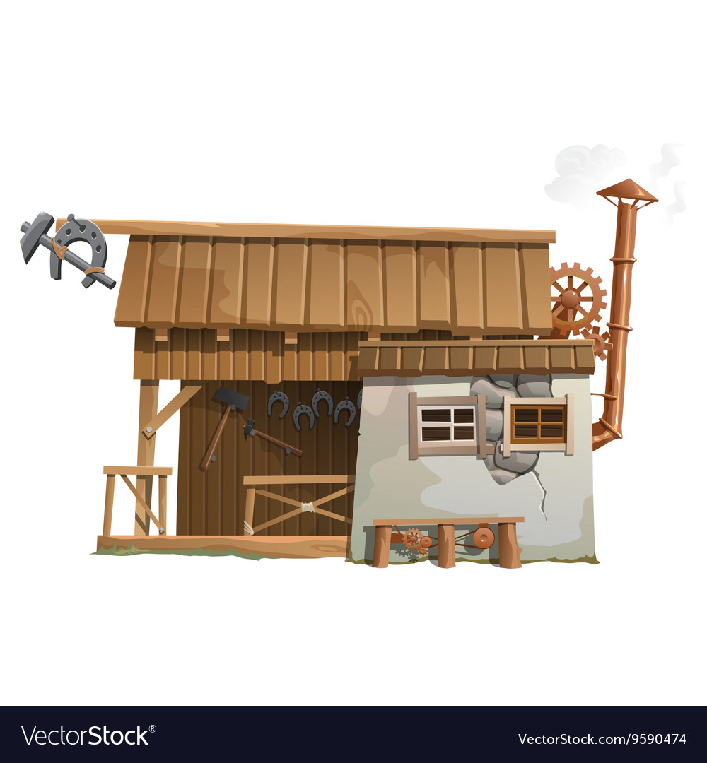 Old Wooden Forge With Tools Blacksmith Royalty Free Vector Old Wooden Forge With Tools Blacksmith Vector Image