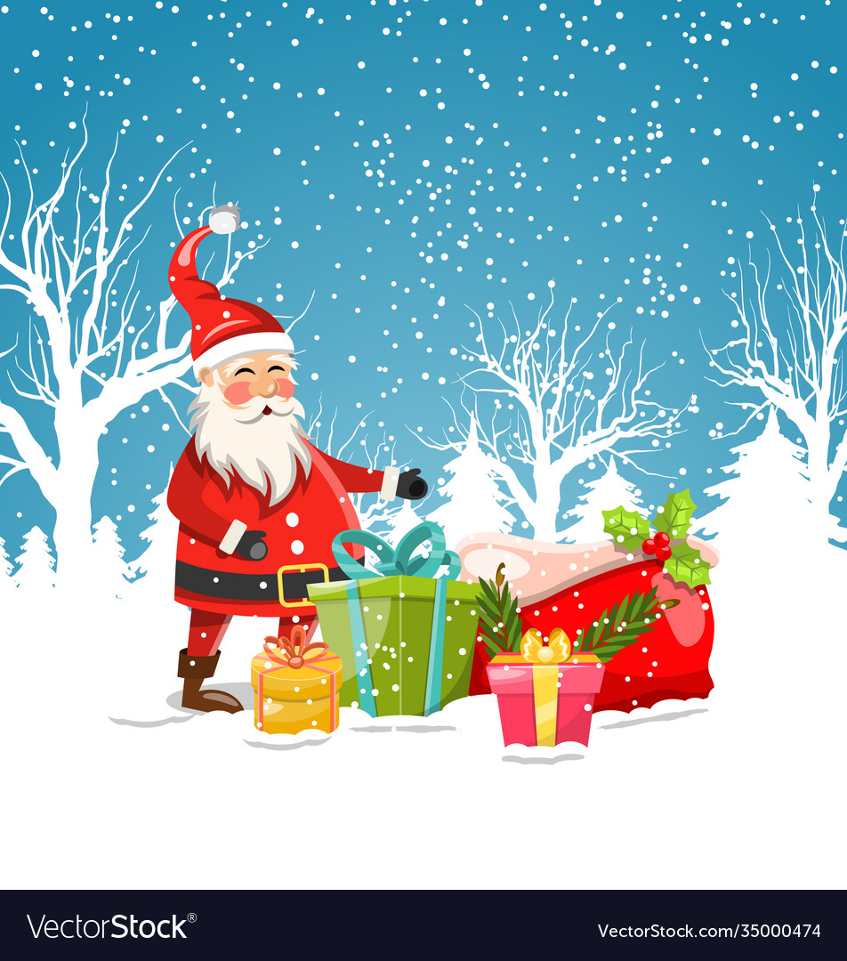 Santa clause with christmas gift boxes winter Vector Image