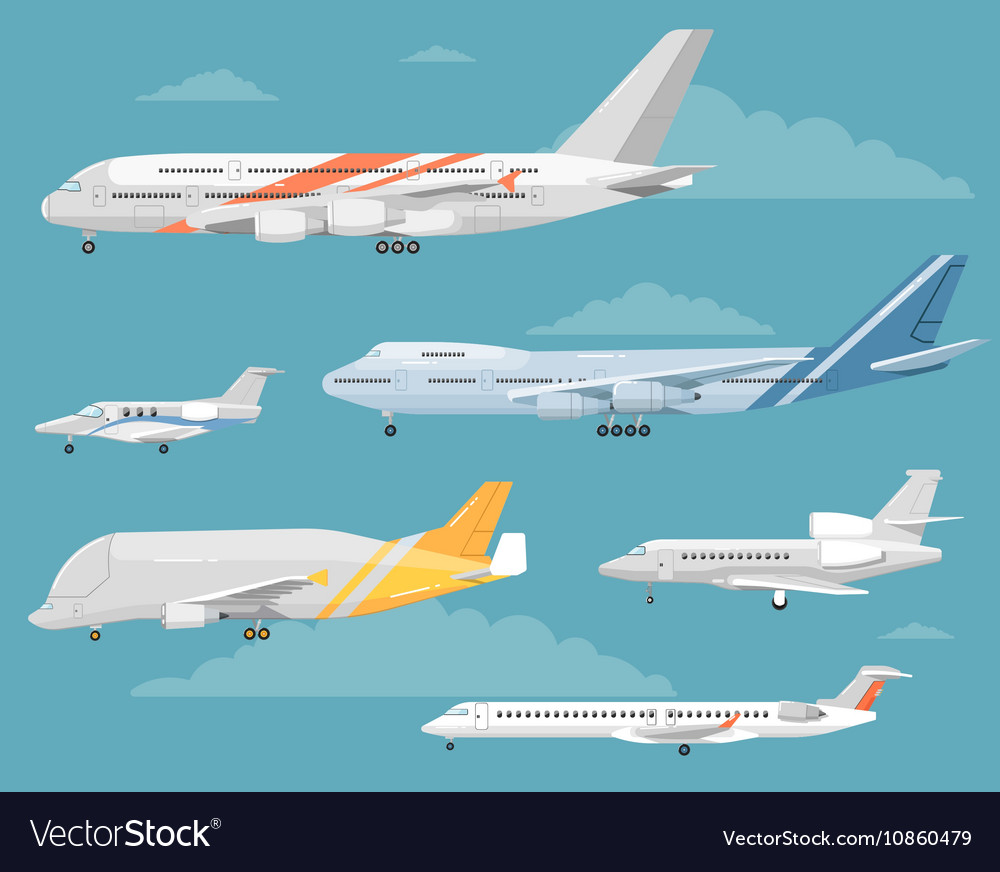 Set of variety aircraft flat style Royalty Free Vector Image