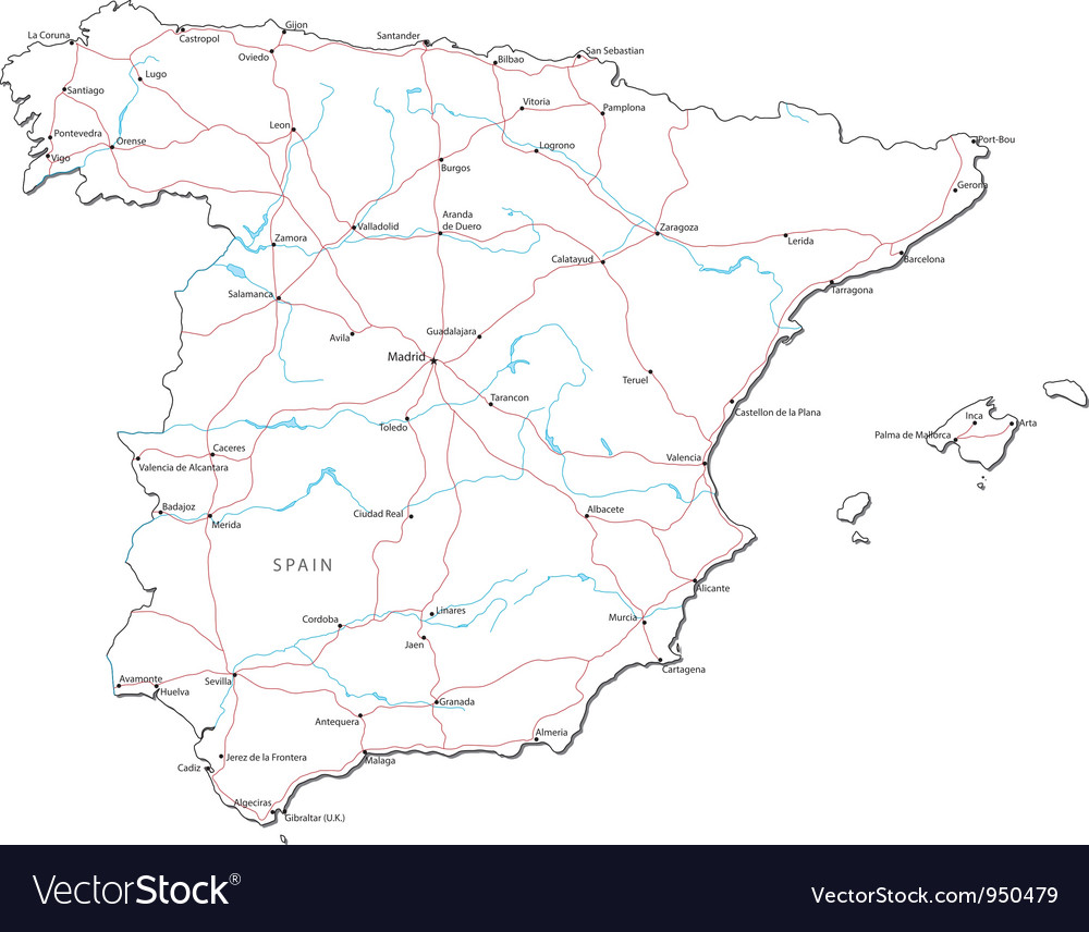 Spain Black White Map Royalty Free Vector Image