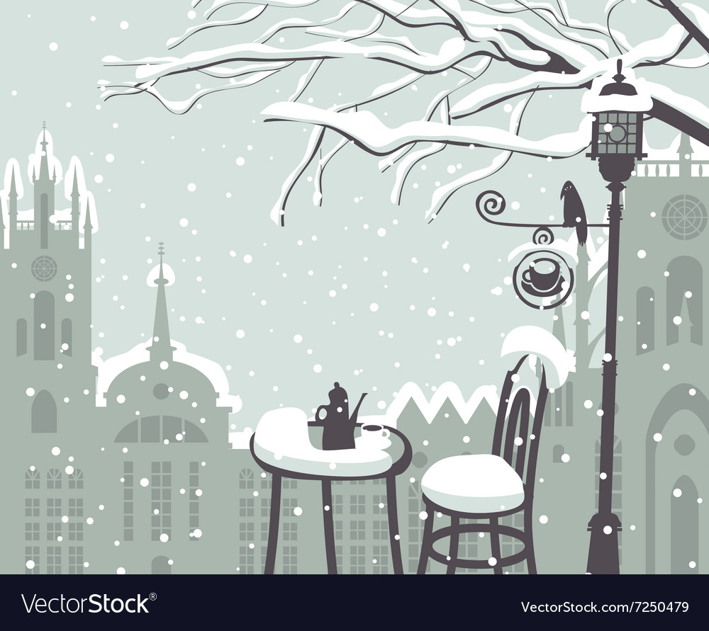 Street cafe in the winter Royalty Free Vector Image