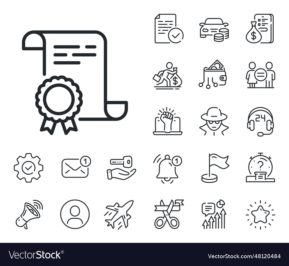 Certificate line icon certified document sign