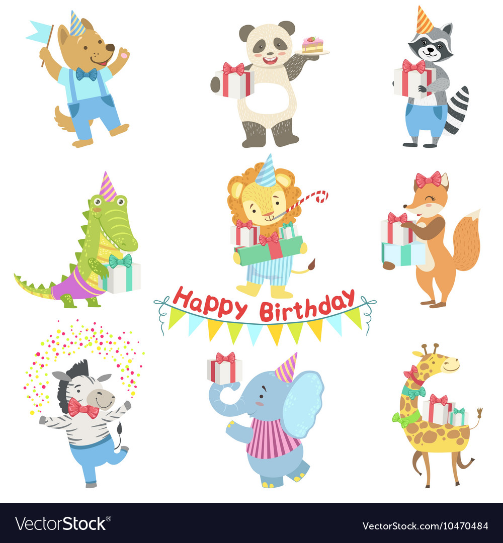 Humanized animal characters attending birthday Vector Image