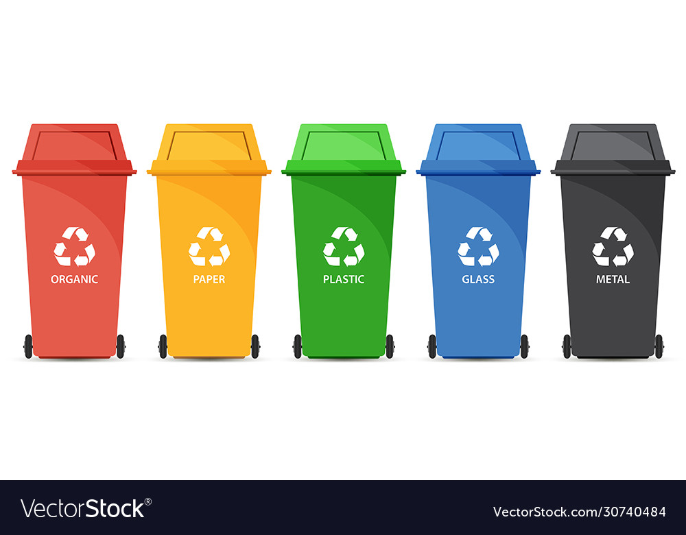 red-yellow-green-blue-and-black-recycle-bins-vector-image