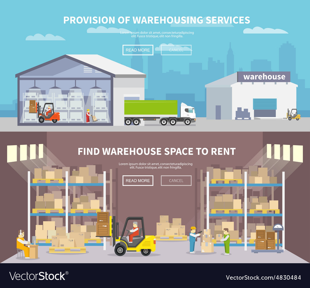 Warehouse flat banner set Royalty Free Vector Image