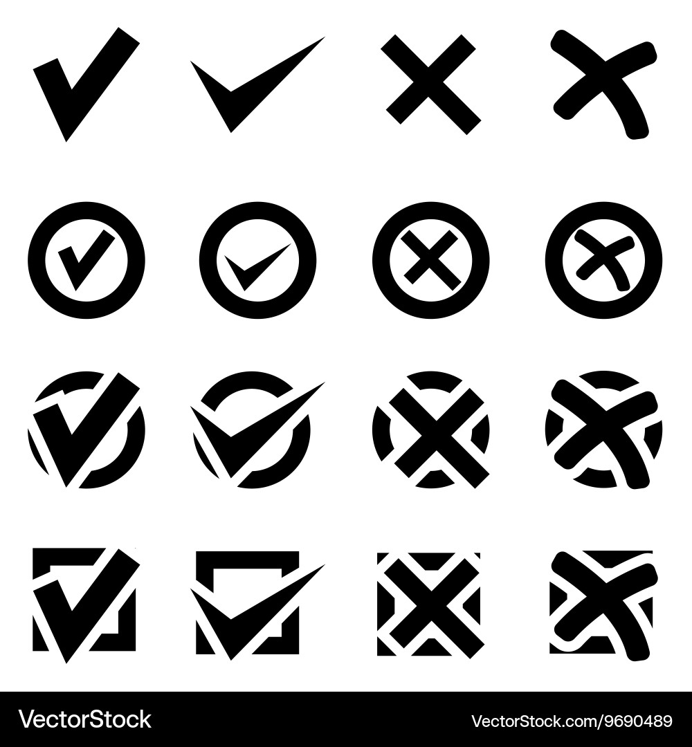 Black check marks icon set Royalty Free Vector Image