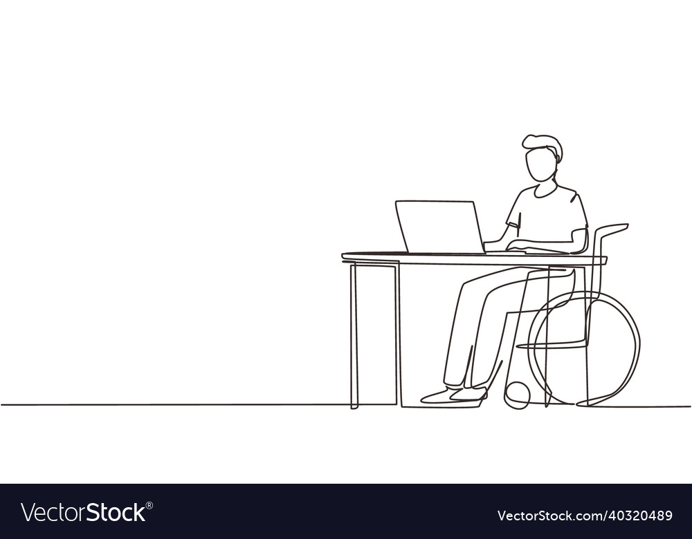 Continuous one line drawing young man uses Vector Image