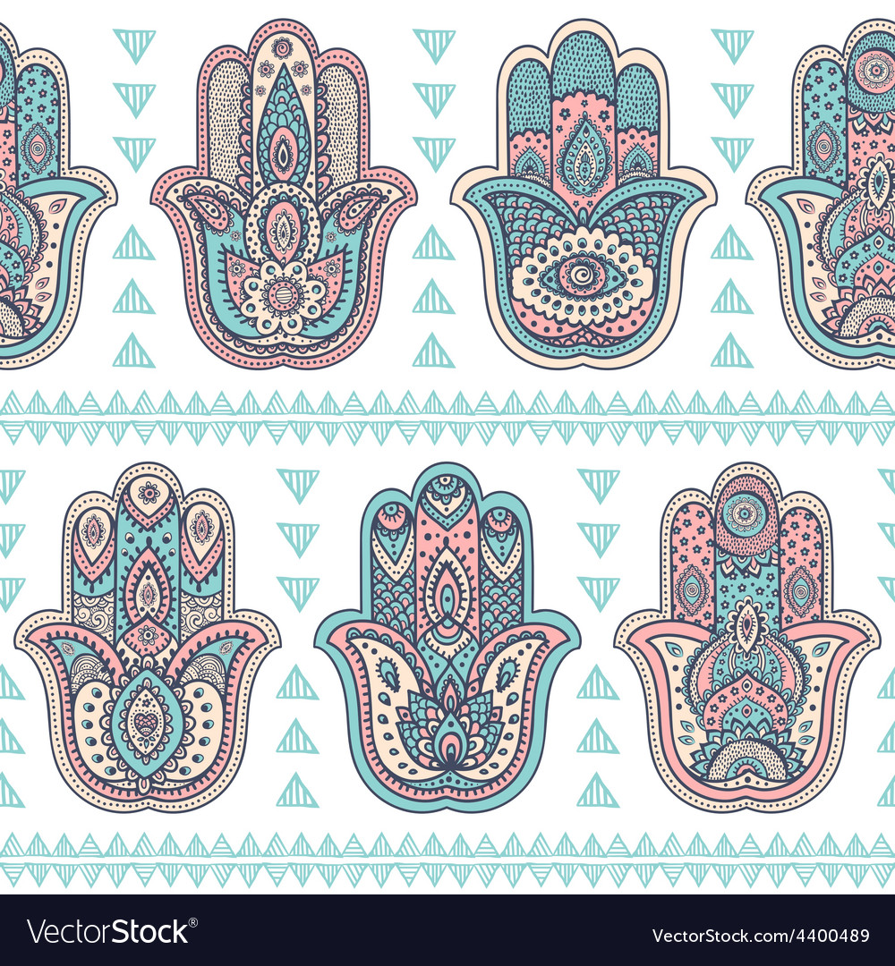 Indian Hand Drawn Hamsa Seamless Pattern Vector Image 4034