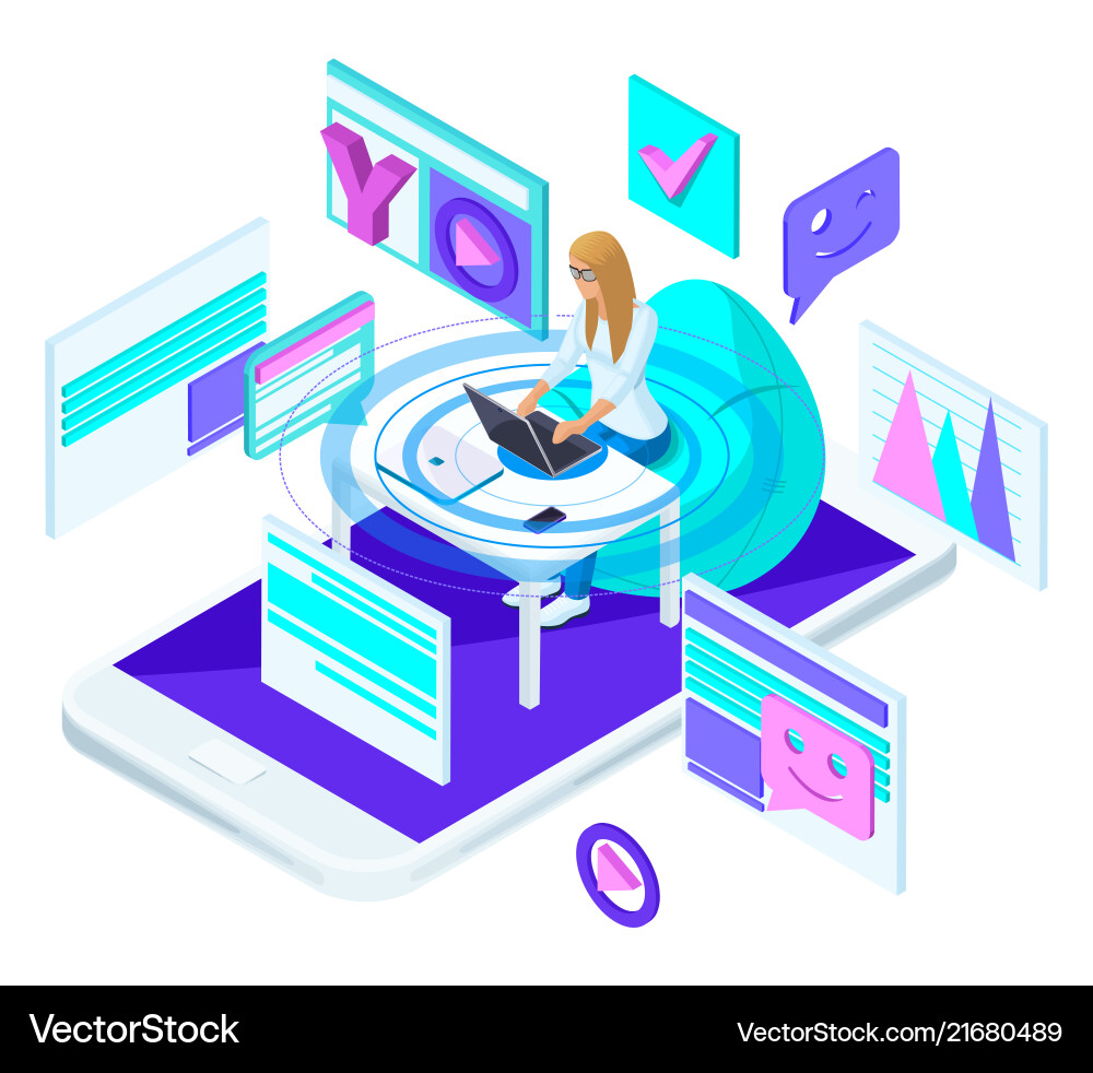 Isometric young girl with laptop Royalty Free Vector Image