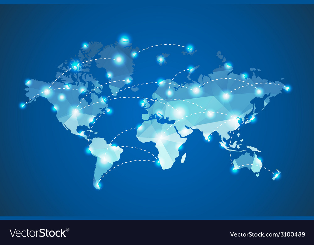 Polygonal world map with spot lights effect Vector Image