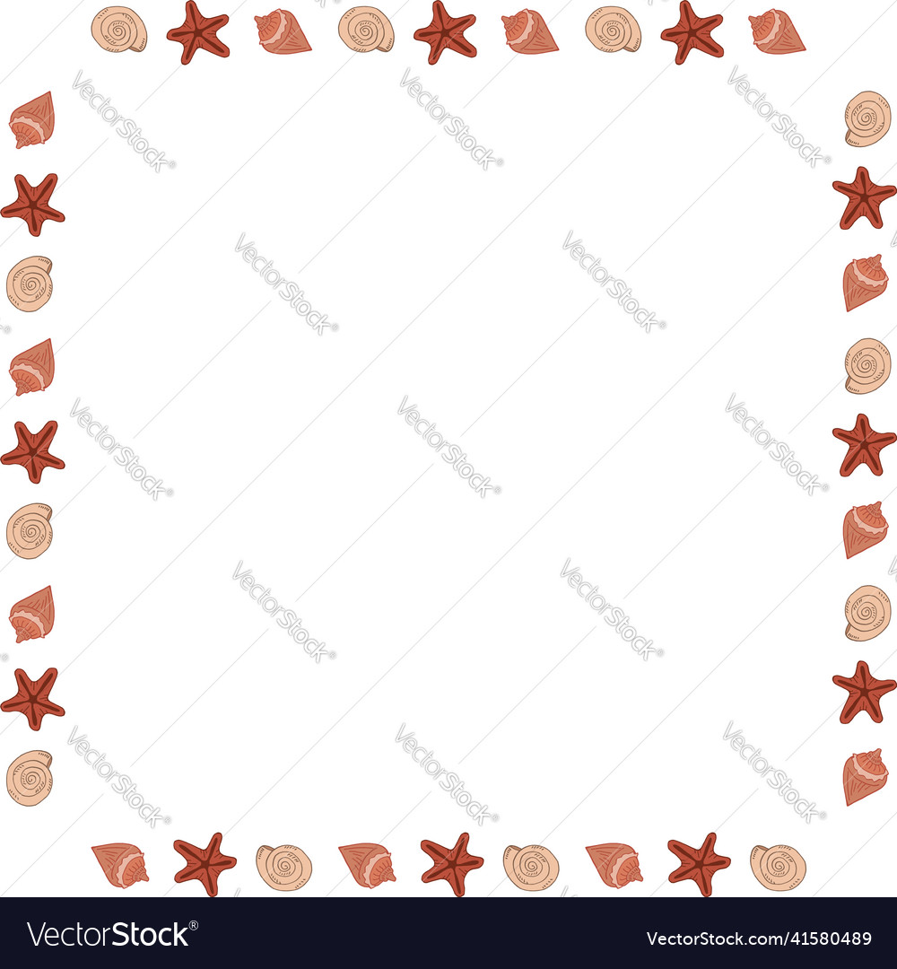 Square frame with creative sea shells on white Vector Image