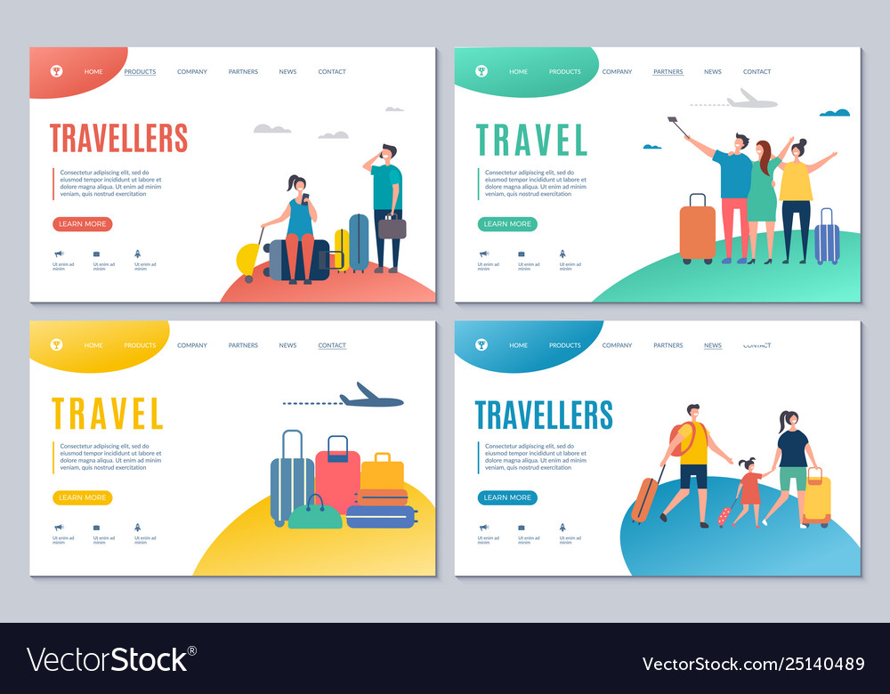 Travellers and travel landing page Royalty Free Vector Image