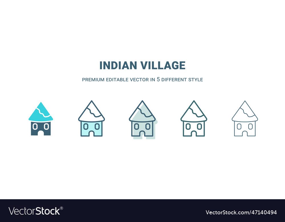 Indian village icon in 5 different style outline Vector Image