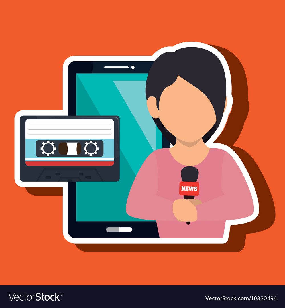 Woman news cassette radio Royalty Free Vector Image