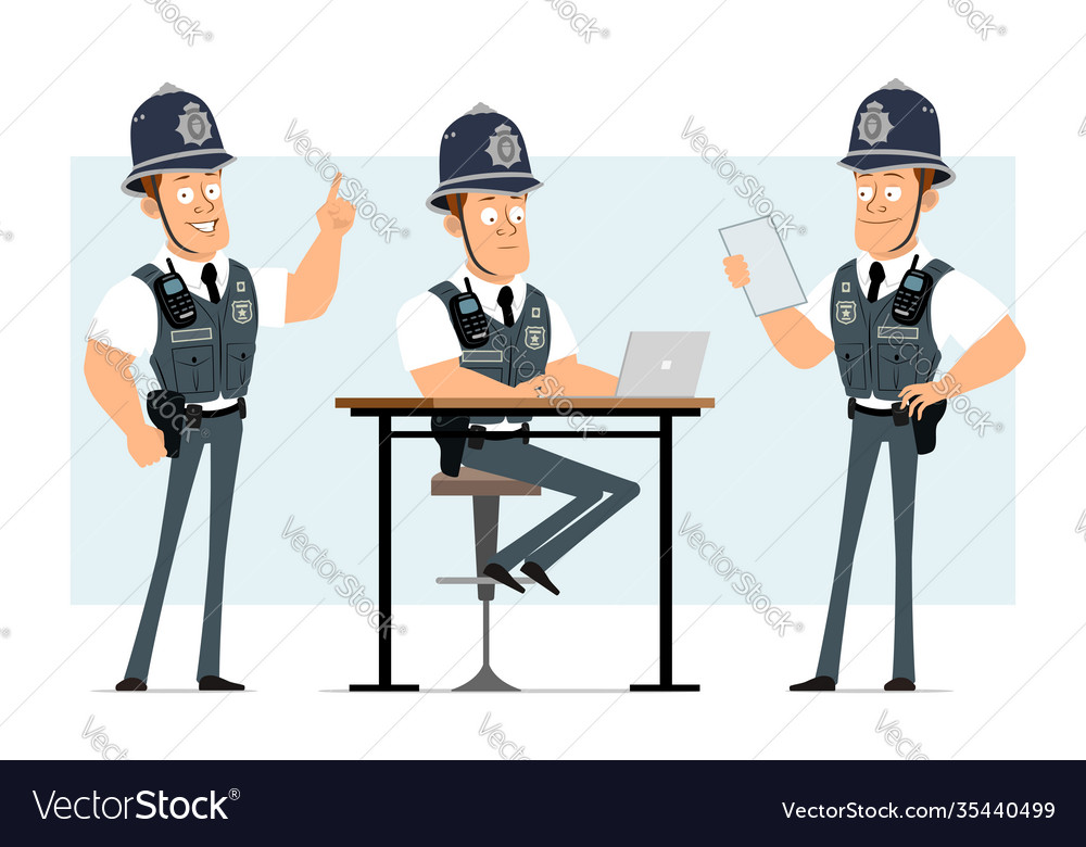 Cartoon flat funny strong policeman character set Vector Image