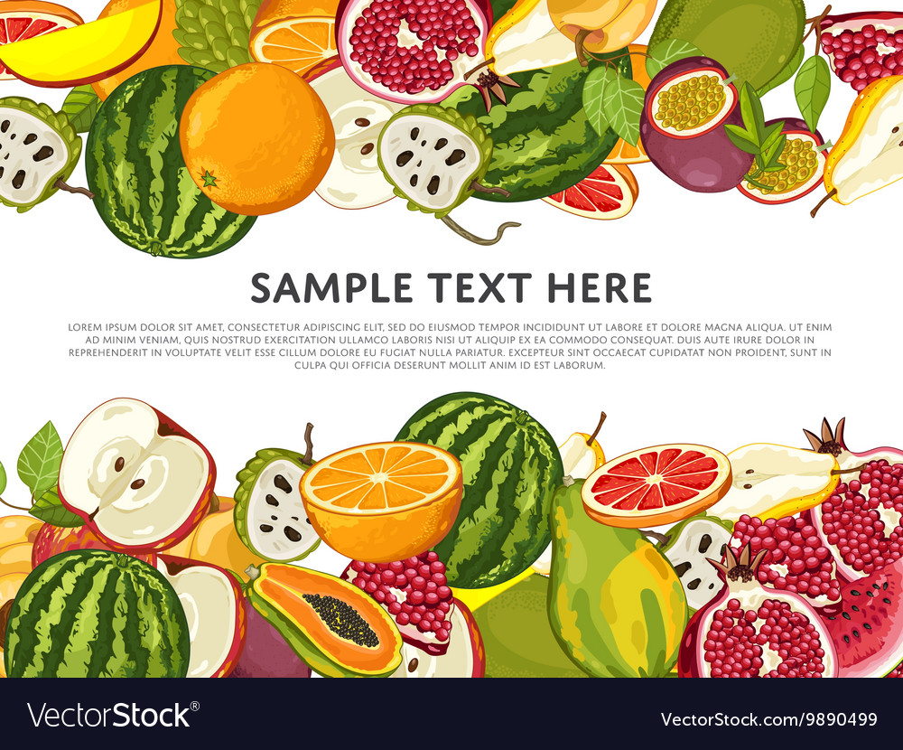 Fruit Mix With Leaves On White Background Vector Image