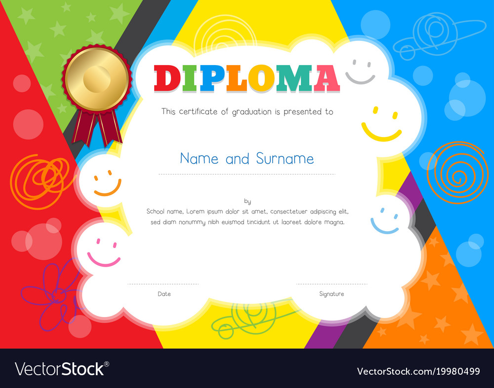 Kids diploma or certificate template Royalty Free Vector