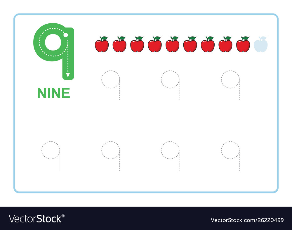 Number Tracing And Writing Tracing Worksheet Vector Image