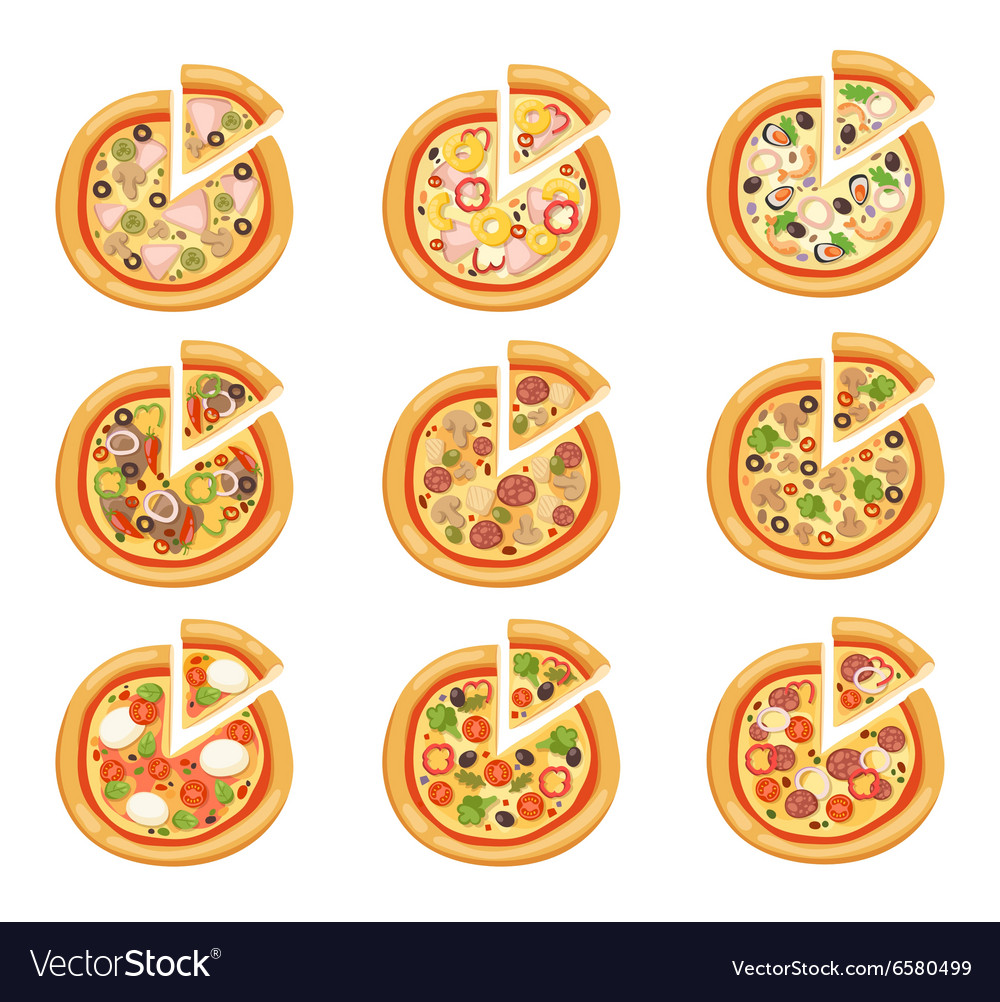 Pizza flat icons isolated on white background Vector Image